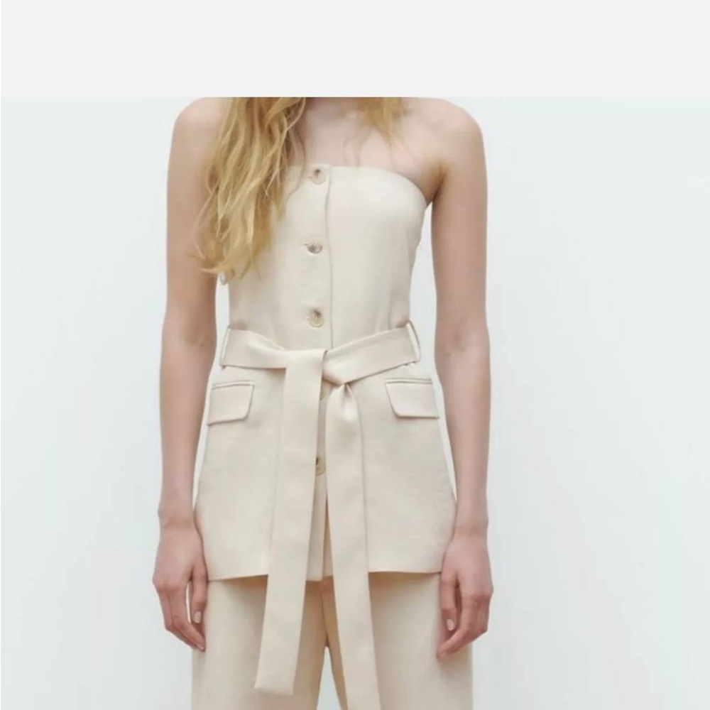 Zara strapless linen blend top size M Bloggers fav